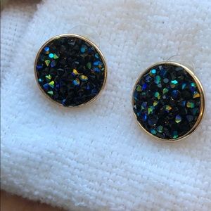 Blue and gold rhinestone earrings